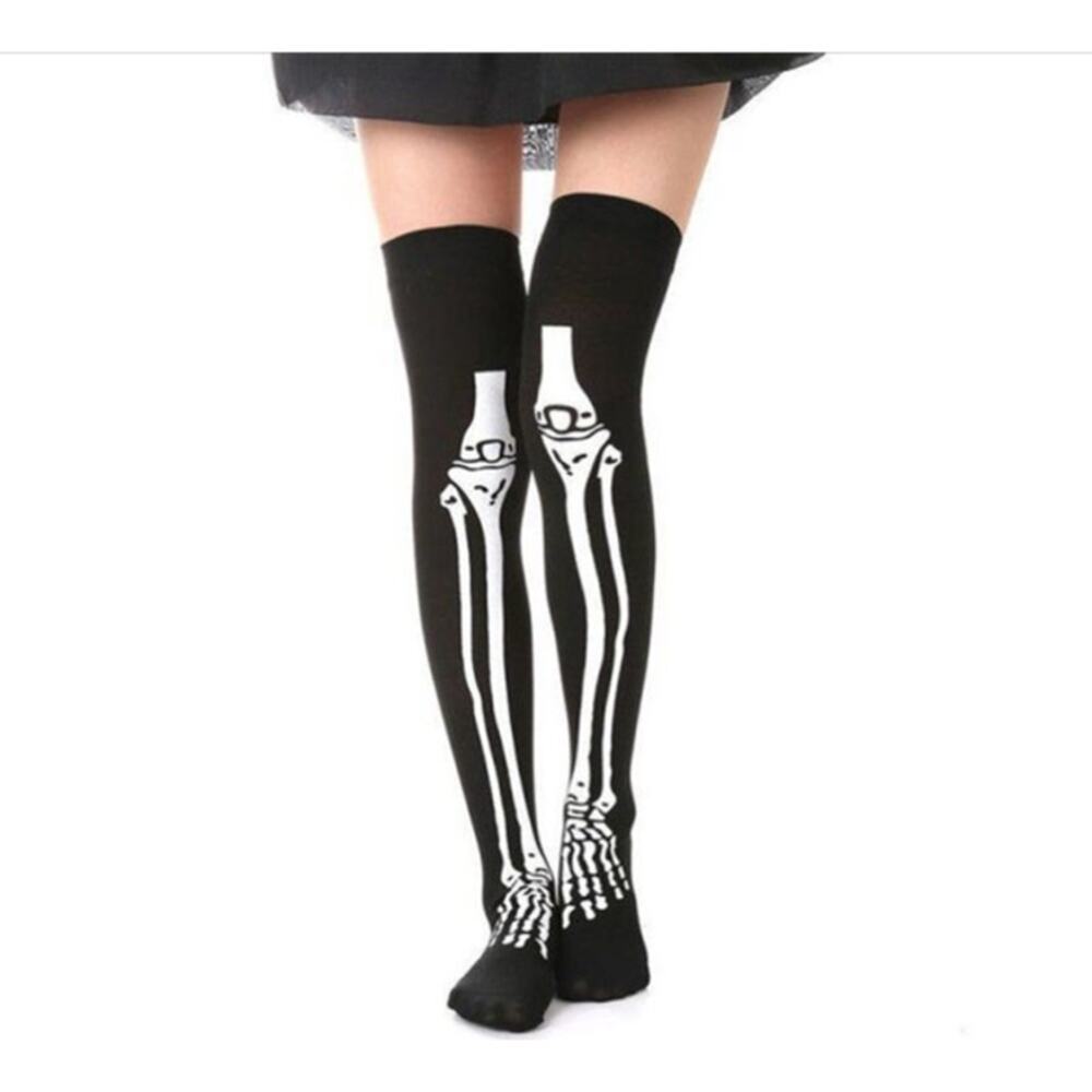 Skeleton Stockings NEW Black White Bones Emo Cute Knee High Sock Stocking - Picture 4 of 4